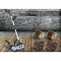 FARTOOLS PACK GRAND RENOVATEUR SUR PIED POUR SURFACE AU SOL + 2 BROSSES FIL LAITONNE + 2 BROSSES LAMELLES ABRASIVES